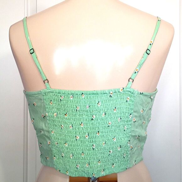 Hollister Mint Green Floral Cinched Ruched Cropped Cami Smocked Back M Coquette - Picture 4 of 10